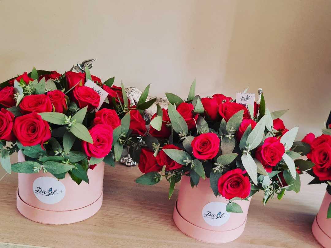 Pink Roses In Hat Box